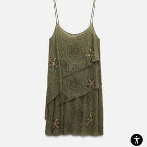 zara green beaded dress